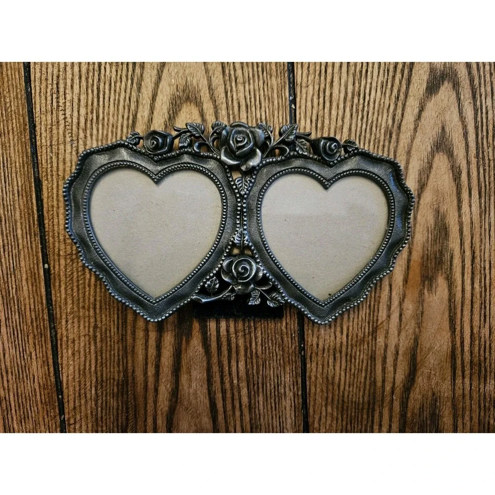 Vintage Hallmark Double Heart Floral Metal Picture Frame